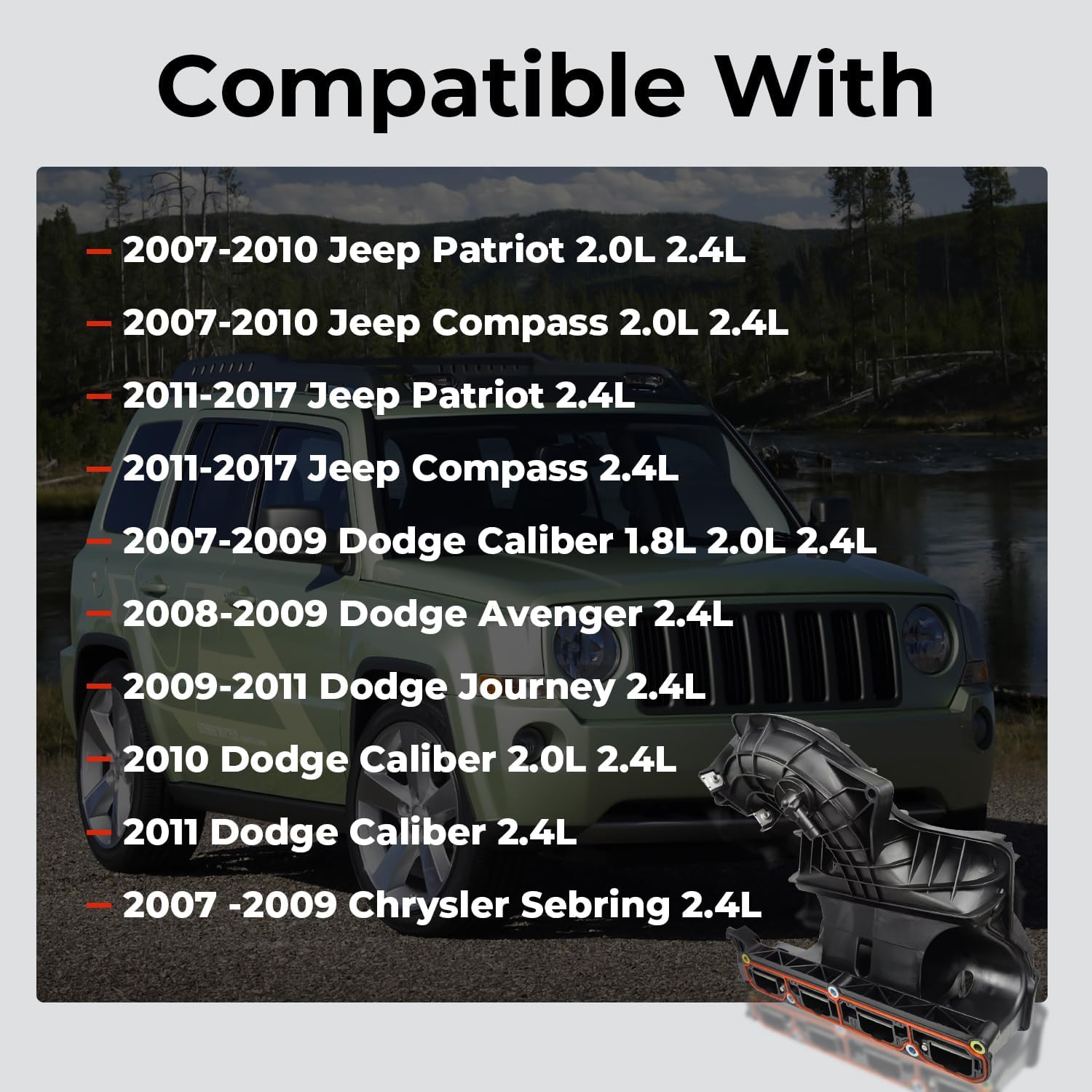 KARPAL Intake Manifold Compatible with 2007-2017 Jeep Compass/Patriot, Dodge Avenger/Caliber/Journey, Chrysler Sebring, w/Runner Control Valve, w/Air Pressure Sensor, Replacement 4884495AK