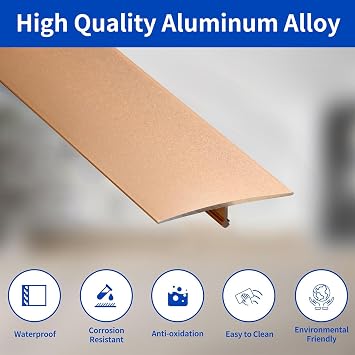3pcs 4cm Aluminum T Molding Floor Transition Strip Metal Flat Divider Strip for Joining Floor Gaps Laminate Profile Flooring Edge Trim Cover Strips,0.9m Gold