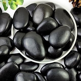 40lbs Black Rocks for Landscaping, 2-3 Inch High Polished Pebbles Natura...