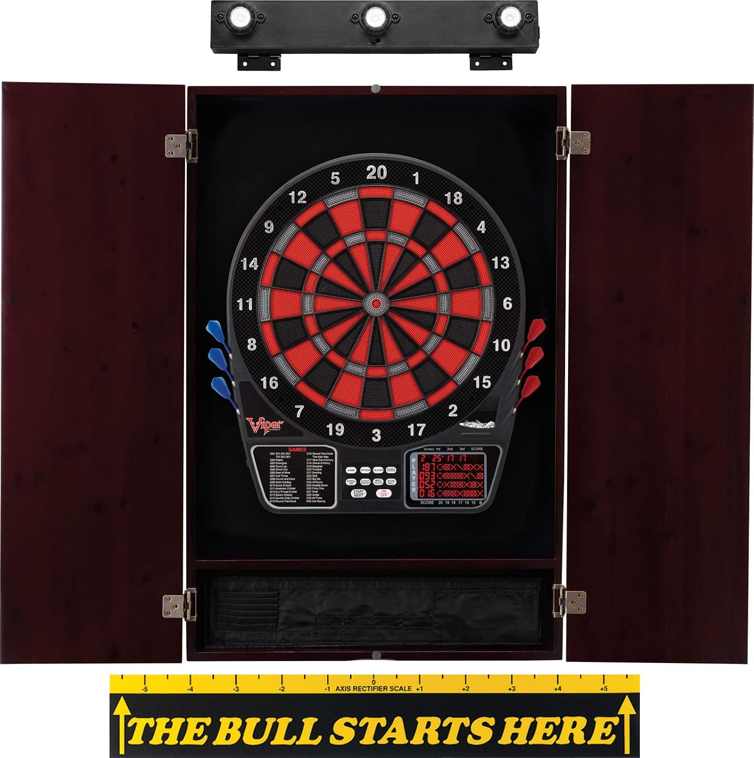Viper Electronic Dartboard, Metropolitan Cinnamon Cabinet & Shadow Buster Dartboard Light Bundle
