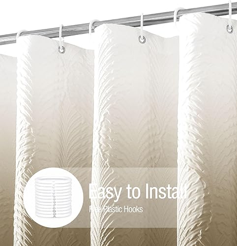Miniatura 7 de Gibelle Cortina de ducha para baño, cortina de ducha de tela texturizada en relieve 3D, moderno juego de cortina de ducha de tela suave con ganchos,