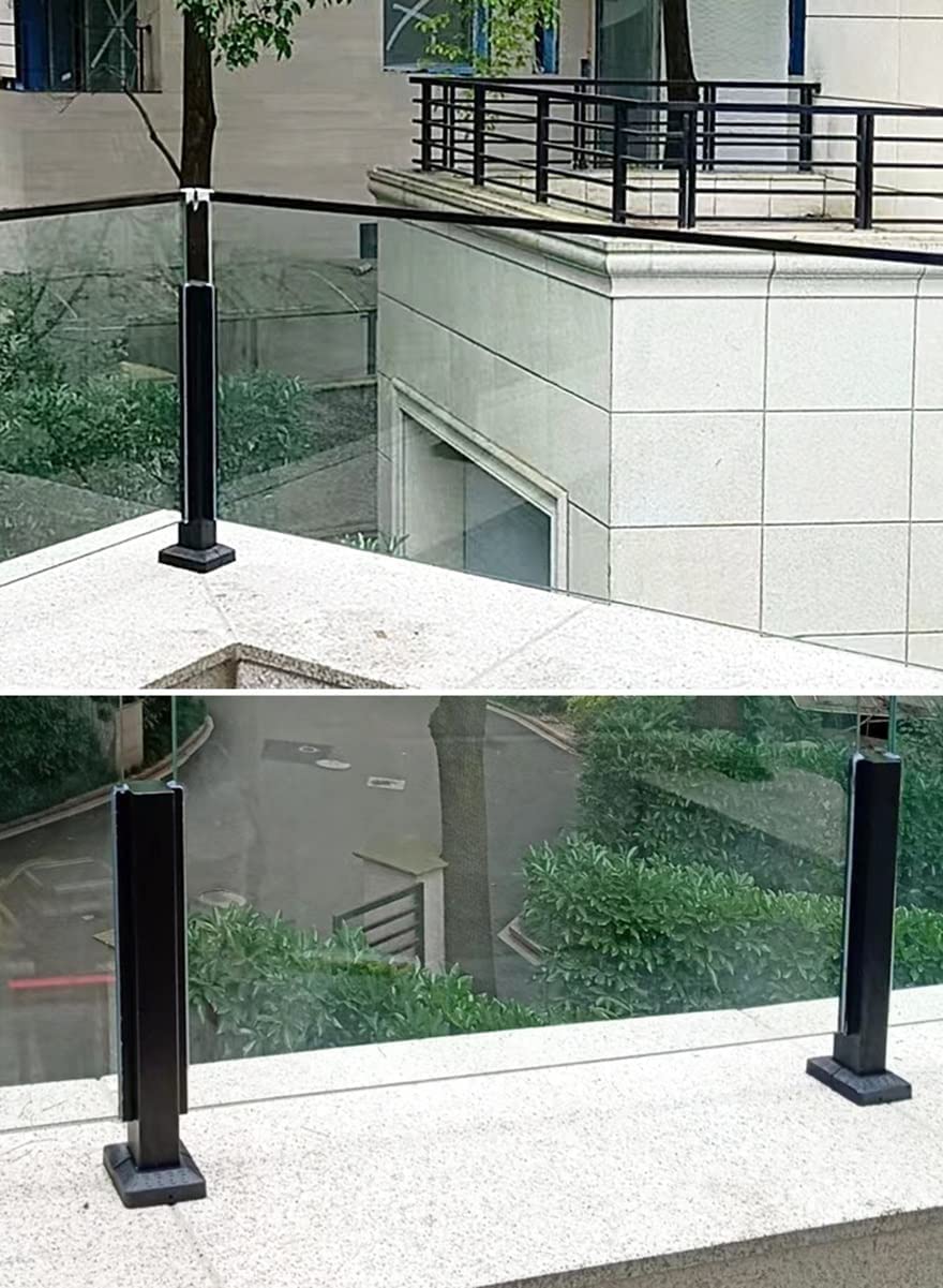 Black Metal Glass Railing Post Kit - 304 Stainless Steel Balustrade System(Black End Post,110cm)
