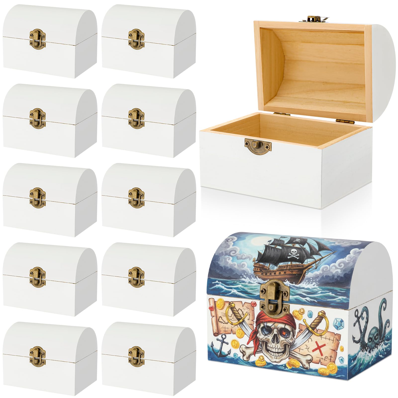 Amazon.com: Menkxi 12 Pcs Unfinished Wooden Treasure Chest Boxes