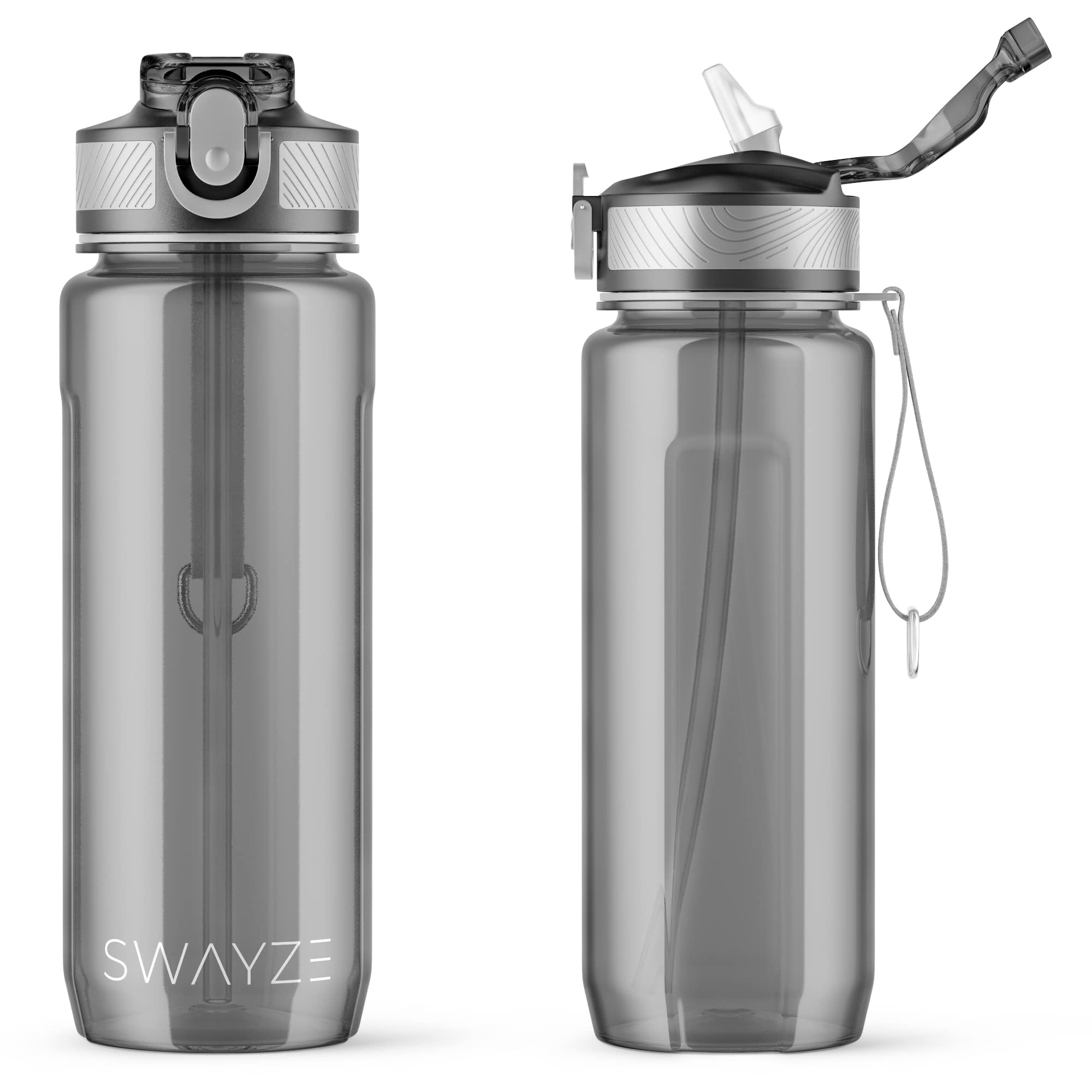 Swayze Personalised Water Bottle with Straw 800ml Water Bottle, BPA Free Leakproof Lockable Flip Lid Drink Bottle Sports Gym Hiking School Camping Office Walking (Grey (Plain)) — image 1