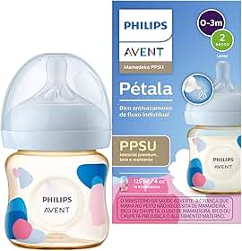 Mamadeira Philips Avent Pétala PPSU 125ml com Bico 0-3m número 2 antivazamento Fluxo Individual