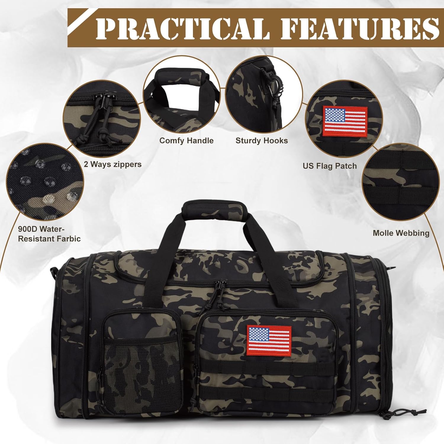 Tactical Duffle Bag For Travel Expandable 52L Large Duffle Bag For Men Gym Duffel With Wet Pocket Multi-Functional Carry On Bags Weekender Overnight Bag Organizer Duffel Bag For Travel - Image 5