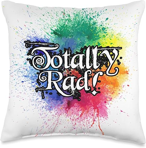 Visit The Totally Rad Tees & Gifts Totally Rad 80s Watercolor Costume Party Throw Pillow, 16x16, Multicolor