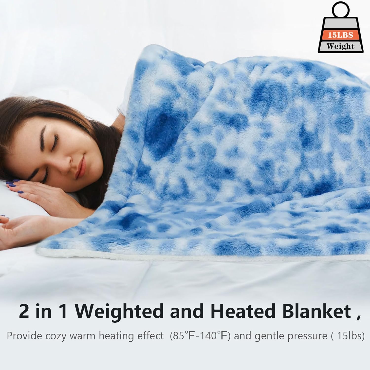 Heated Weighted Blanket,48" x 72" Twin Size Heated Weighted Sherpa Blanket for Adult, 15 Lbs,Weighted Heated Plush Blanket With Glass Beads,12 Heating Levels & 1-24 Hour Auto-Off, Machine Washable - Image 4