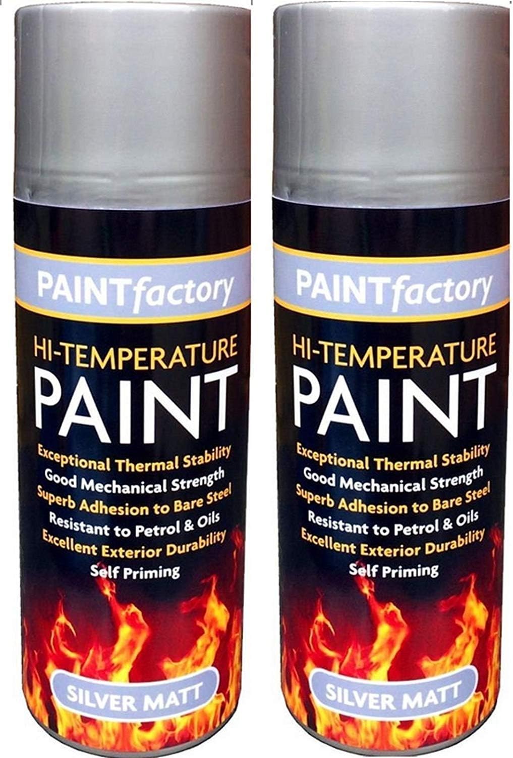 400ML Ultra High Temperature Heat Resistant Matt Silver Metal, Wood, Plastic, Ceramic Aerosol Spray Paint Cans for BBQ Grill Stove Engine Exhaust (2)