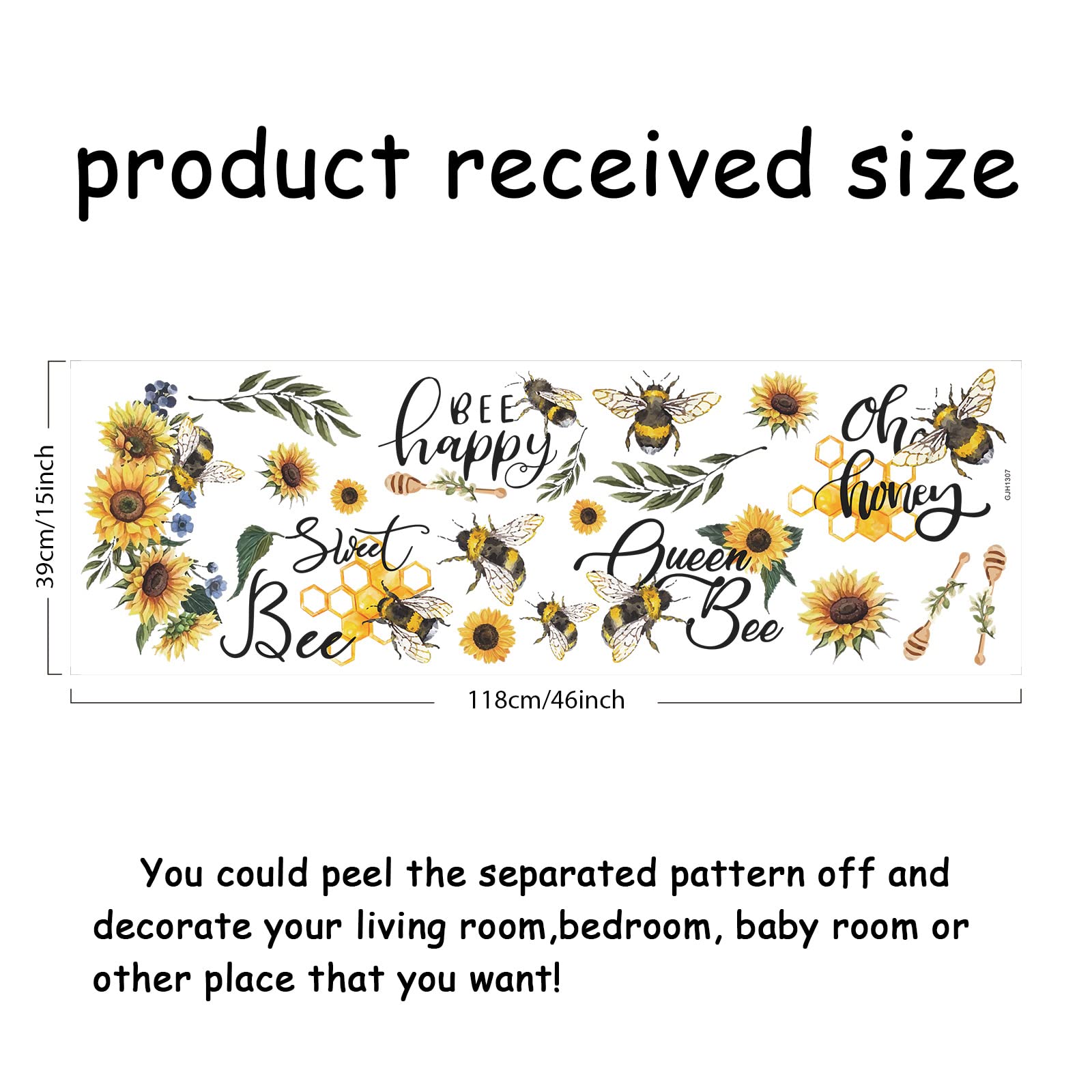 SUPERDANT Bee Sunflower Wall Stickers Bee Happy Wall Decals Inspirational Text Removable Mural Decals Insect Flower Window Clings for Kid's Room Fridge Nursery Playground Room Decorations - Image 2