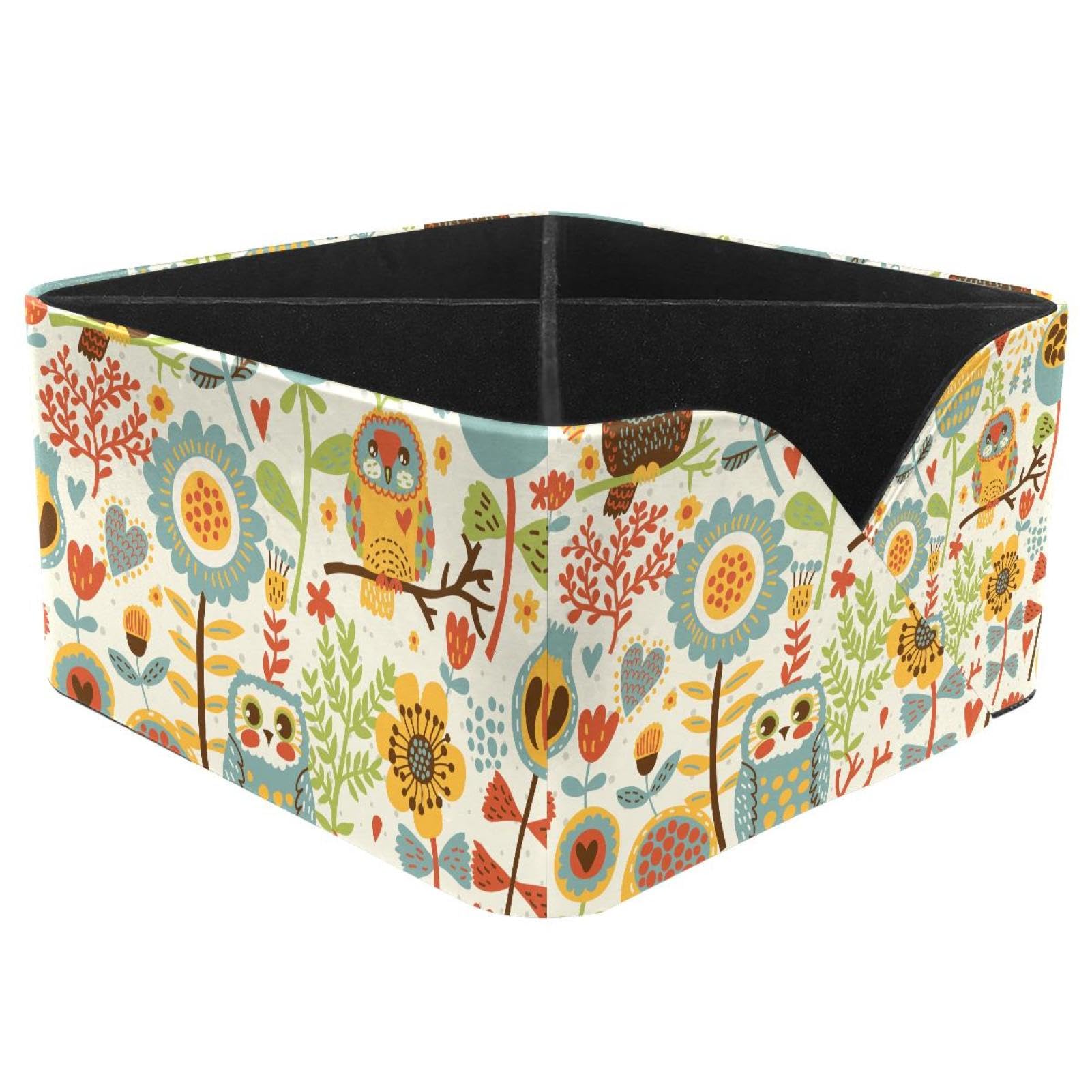 KengjuTesu Floral Owls Desktop Organizer Pen Holder, Rectangular Pencil Cup for Office, Study and Makeup Stations
