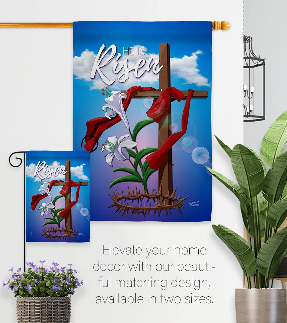 Easter Cross Garden Religious Faith Hope Grace Peace Dove Christian Religion House Decoration Banner Yard Gift Double-Sided, Small Flag Set w Wall Holder, Made in USA