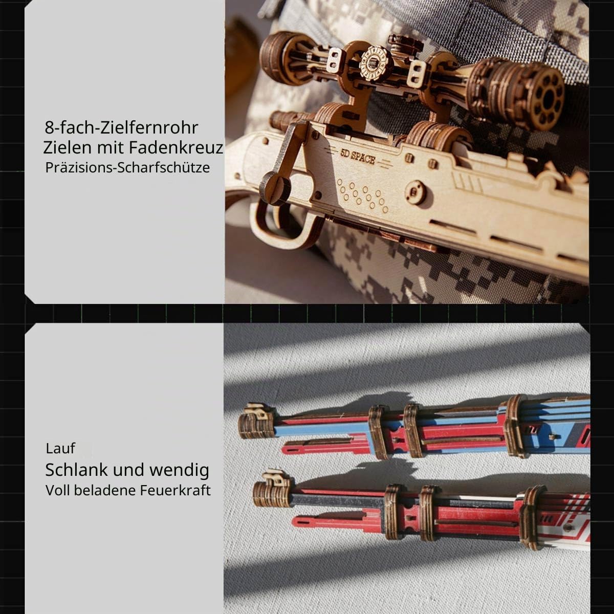 3D Holz Kar98k Gewehr Modellbausatz Steampunk Cowboy, DIY Holzpuzzle, Präzisionsmodell, Interaktive Gummiband-Funktion, Perfekt für Erwachsene, Dekoration & Hobby (Naturholz/200+ Teile)