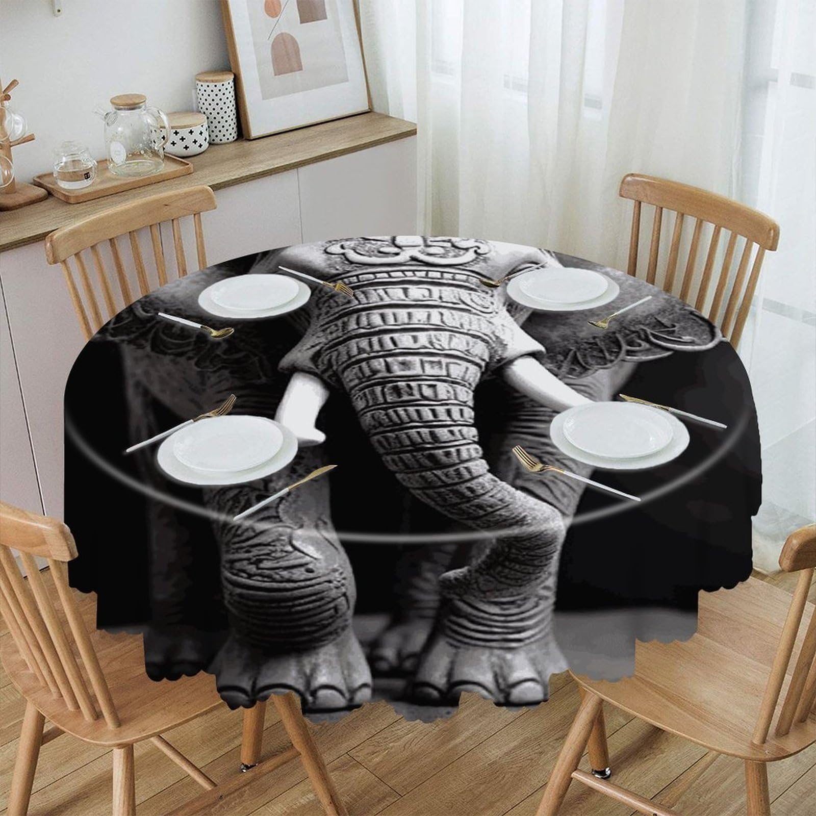 JTREHY Gray Elephant Round Tablecloth 60 Inch Water Resistant Spill Proof Washable Polyester Table Cloth Wipeable Washable Table Cover for Buffet Tables Holiday Party Dinner