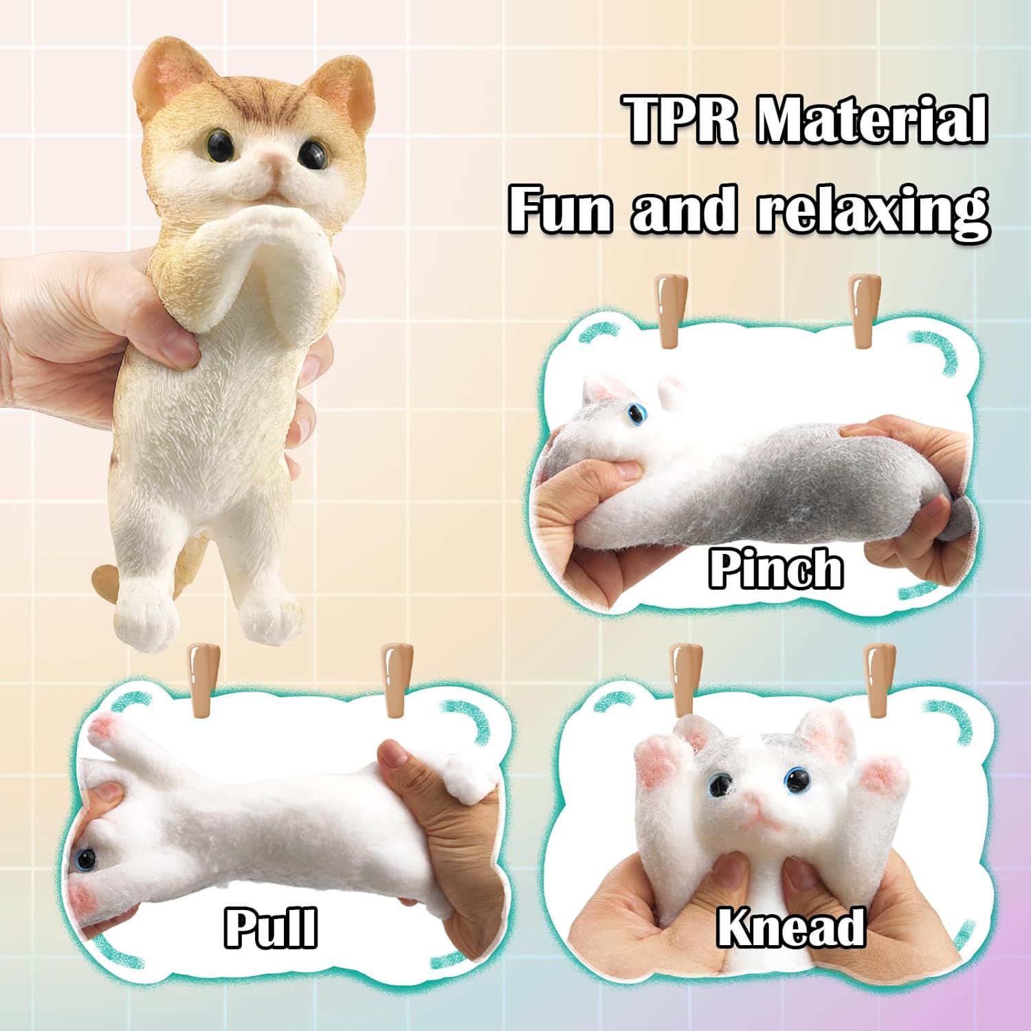 Big Hand Painted Cat Squishy Toys，Large Cute Ultra Soft Kitty Squeeze Fidget Toys for Stress Relief ,Kawaii Squishies Sticky Animal Toys for Adults Kids,Decompression Sensory Balls （Congratulations）