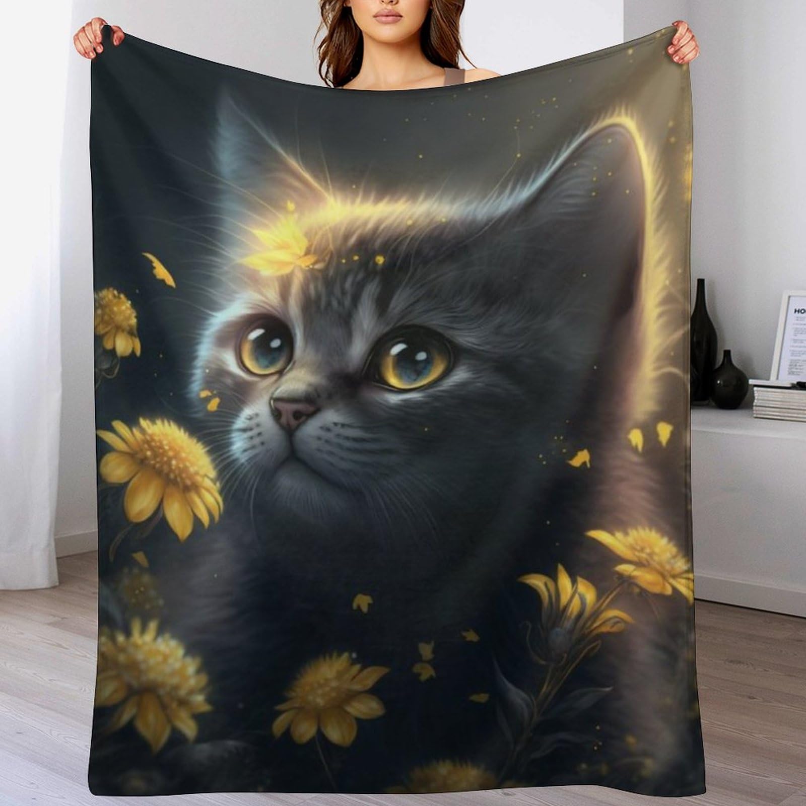 Couverture jeté flanelle motif chat très doux pour cocooning