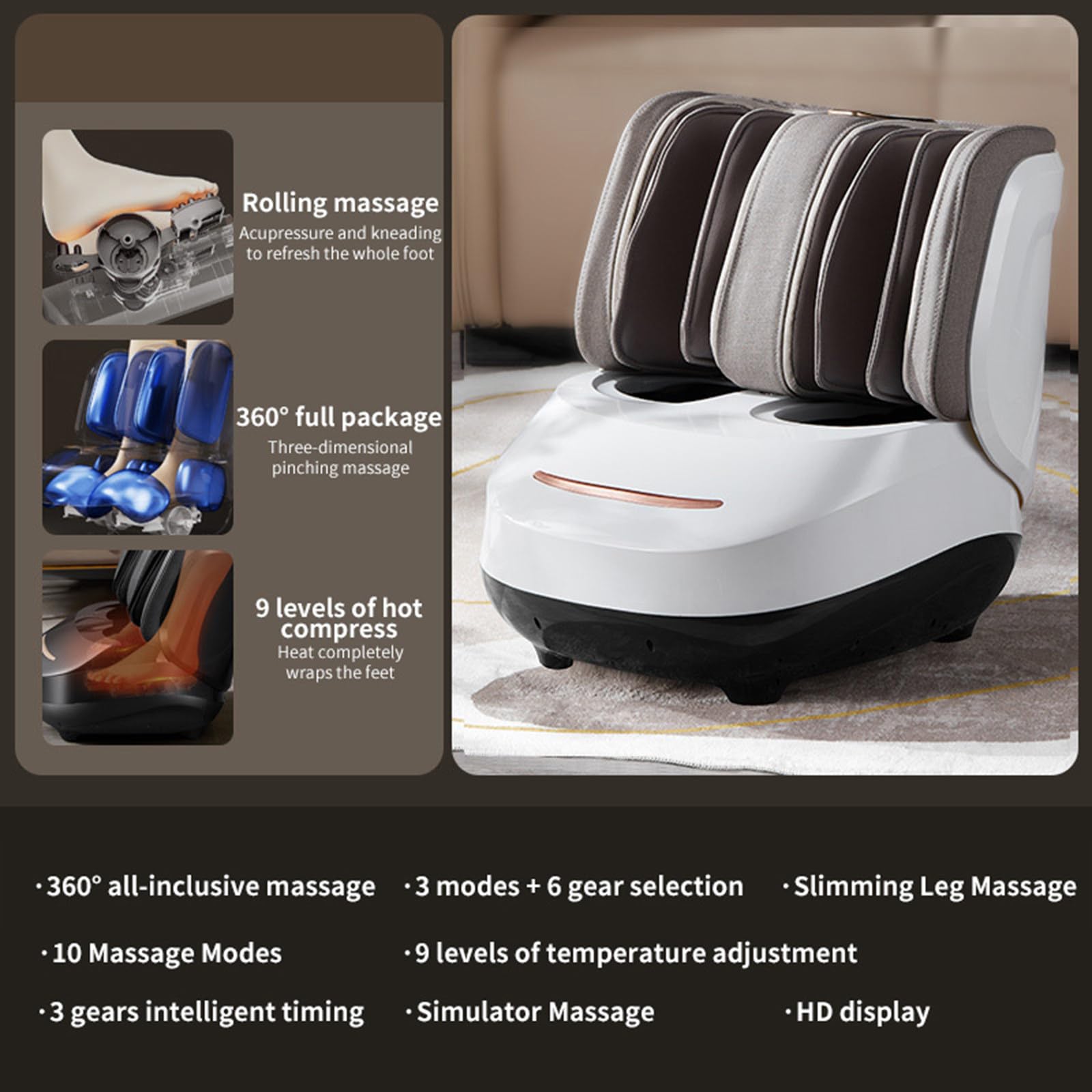 Masajeador de pies y pantorrillas con amasamiento Shiatsu, compresión de aire y terapia de calor para aliviar el dolor y relajarse