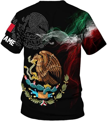 Miniatura 4 de Camiseta personalizada con nombre de México, camisetas con nombre personalizado con la bandera mexicana de Estados Unidos, camisa unisex 3D