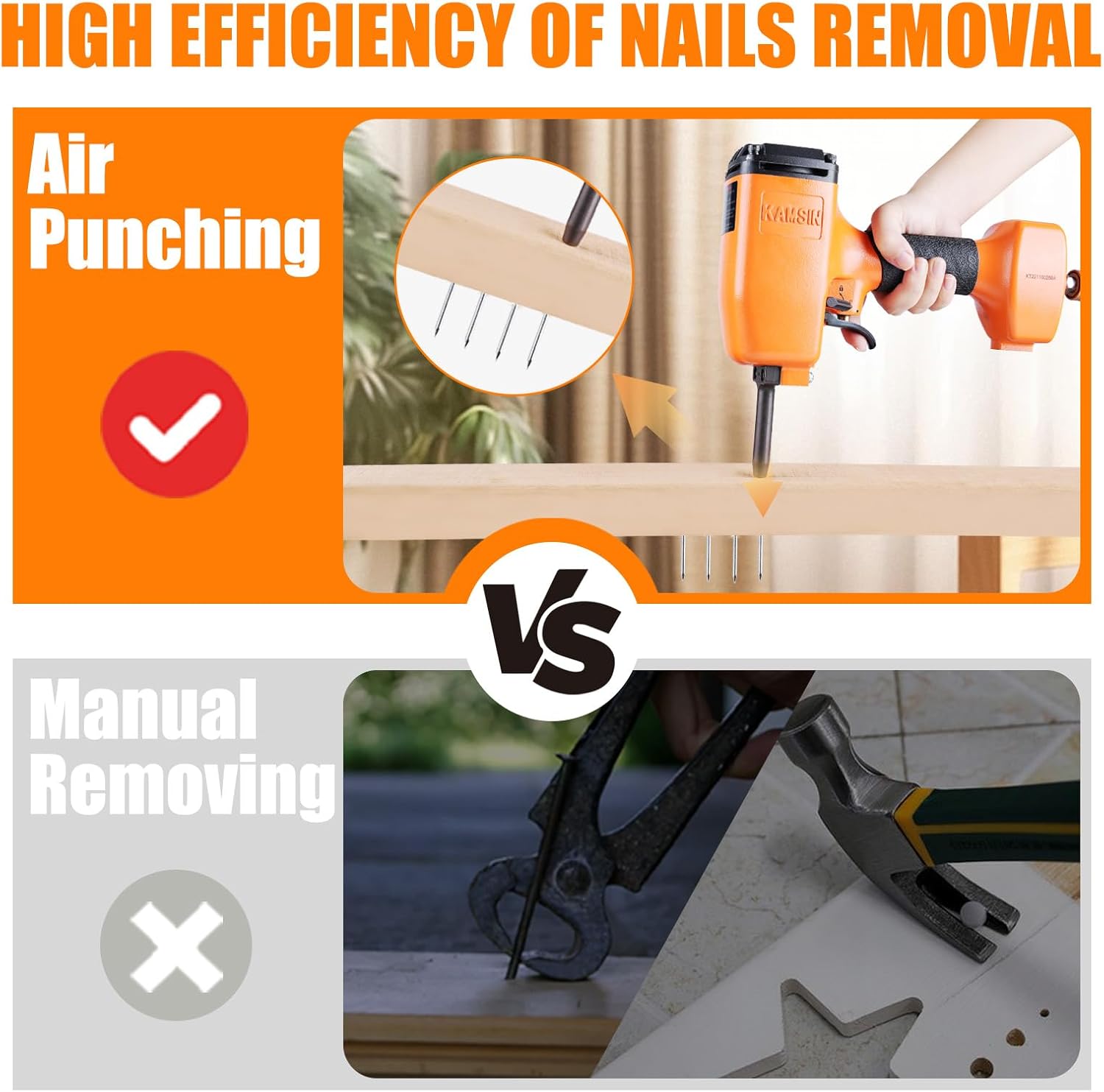 KT50 Pneumatic Nails Puller, Professional Heavy Duty Air Punch Nailer,1/4 Inch NPT Air Inlet Air Power Nail Remover, Denailer Removes Nails At The Head Diameter Of 0.118"(3mm)-0.236"(6mm)