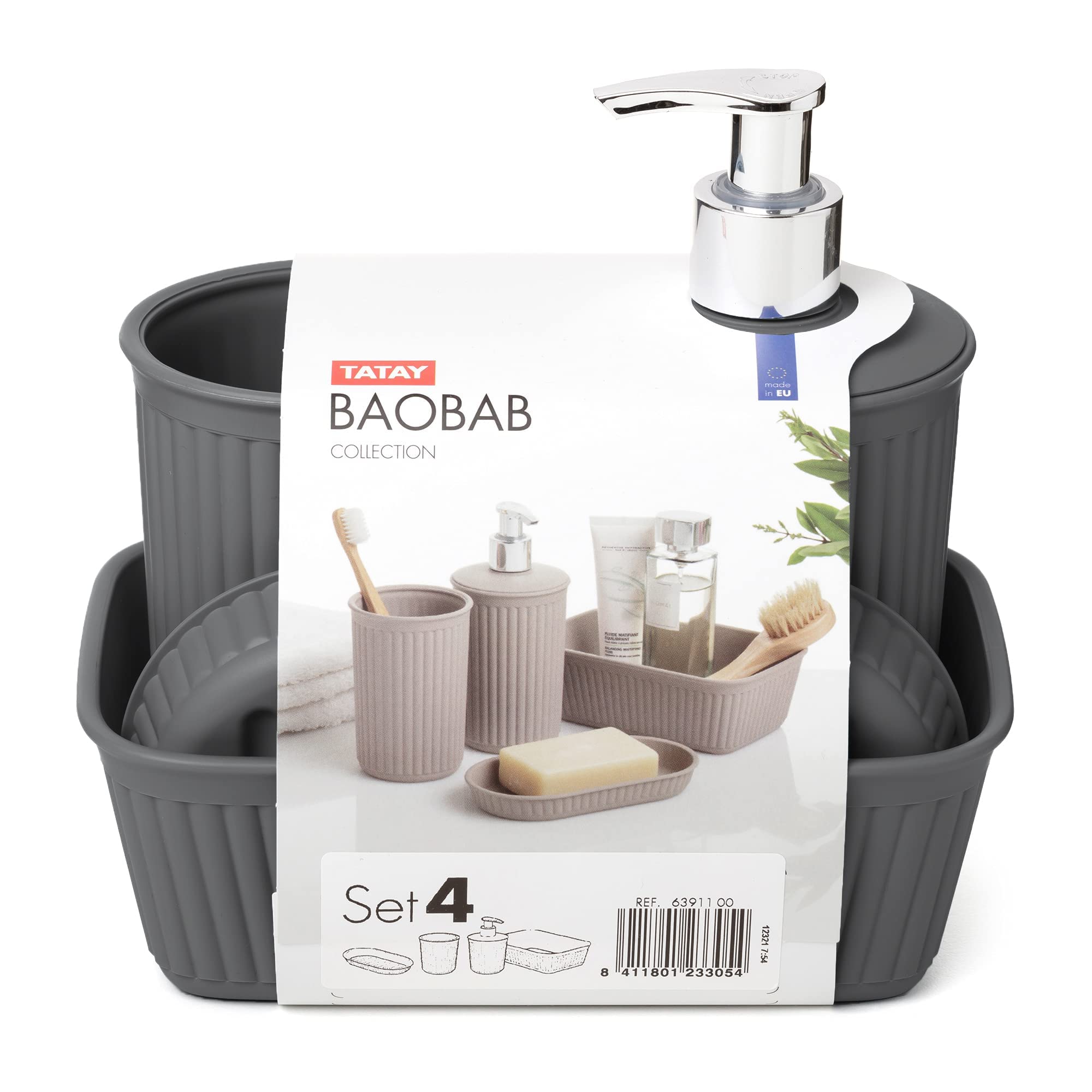 Image secondaire de Tatay Ensemble de Salle de Bain 4 pièces - Distributeur, Gobelet, Porte-Savon, Organisateur - Gris Anthracite