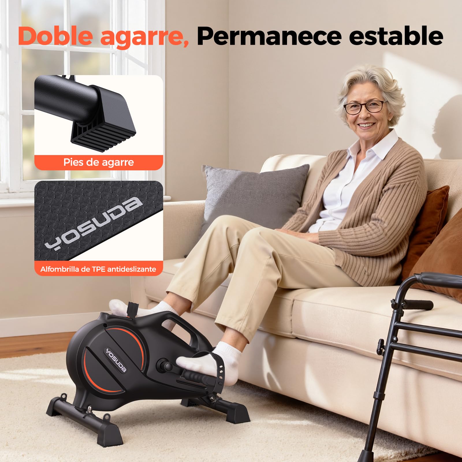 YOSUDA Mini Bicicleta Estática, Pedaleador con 2 Bandas de Resistencia, Pedaleador para Ancianos, Pedales Estáticos Personas Mayores con Tapete Antideslizante