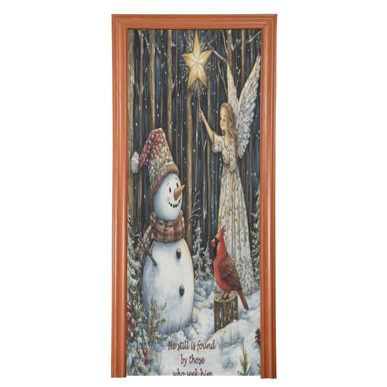 J JOYSAY Christmas Snowman Bird Angel Door Decorations Door Cover Christmas Decoration Xmas Door Decorations Outdoor for Home Classroom Door,36x98 in