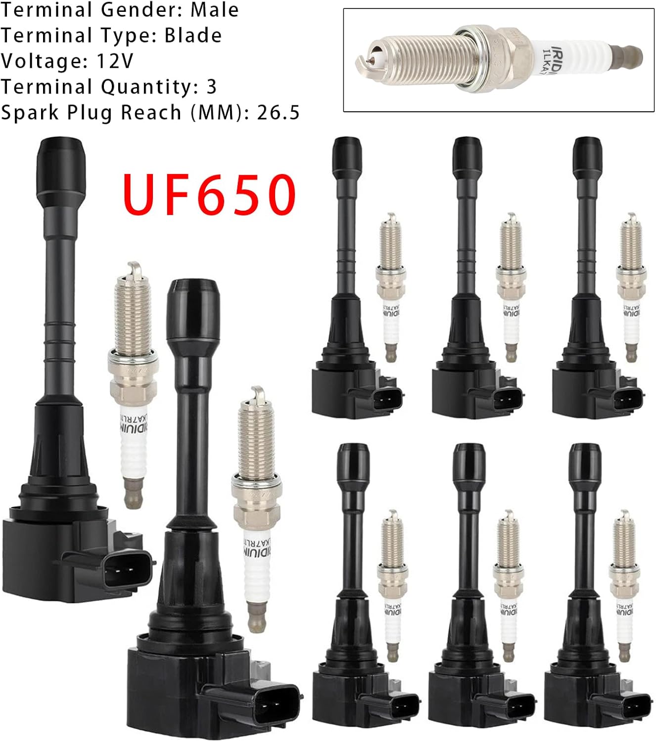 Areyourshop 8X Ignition Coil & Spark Plug Kit UF650 for Infiniti QX56 Driver Side 2011-2013, QX80 Driver Side 2014-17, QX80 Front Bank 2018-2019, For Nissan Armada Front Bank 2017-19 V8 5.6L