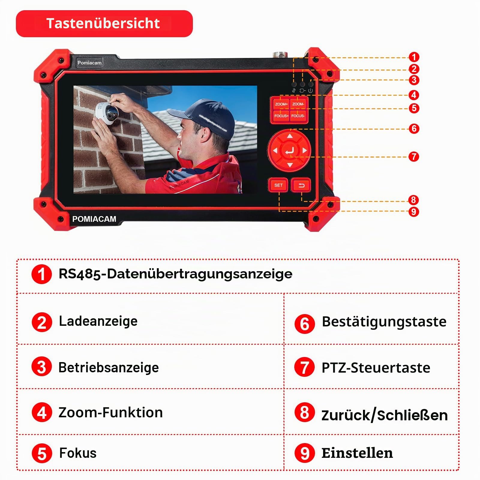 CCTV-Kameratester, HD-2950, 8 MP TVI CVI AHD CVBS Analog-Kameratester, 12,7 cm (5 Zoll), TFT-LCD-Bildschirm, UTP-Kabeltest, HDMI- und VGA-Eingang, RS485 PTZ-Steuerung, Audio-Test, 12 V