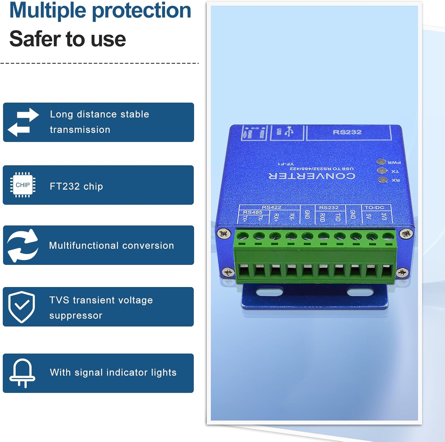 USB to RS485 RS422 RS232 Triple-Function Serial Protocol Converter RS232 DB9 Male Connector Industrial Digital Isolated Converter Support Win9 8 7/XP/ista/Mac/Linux