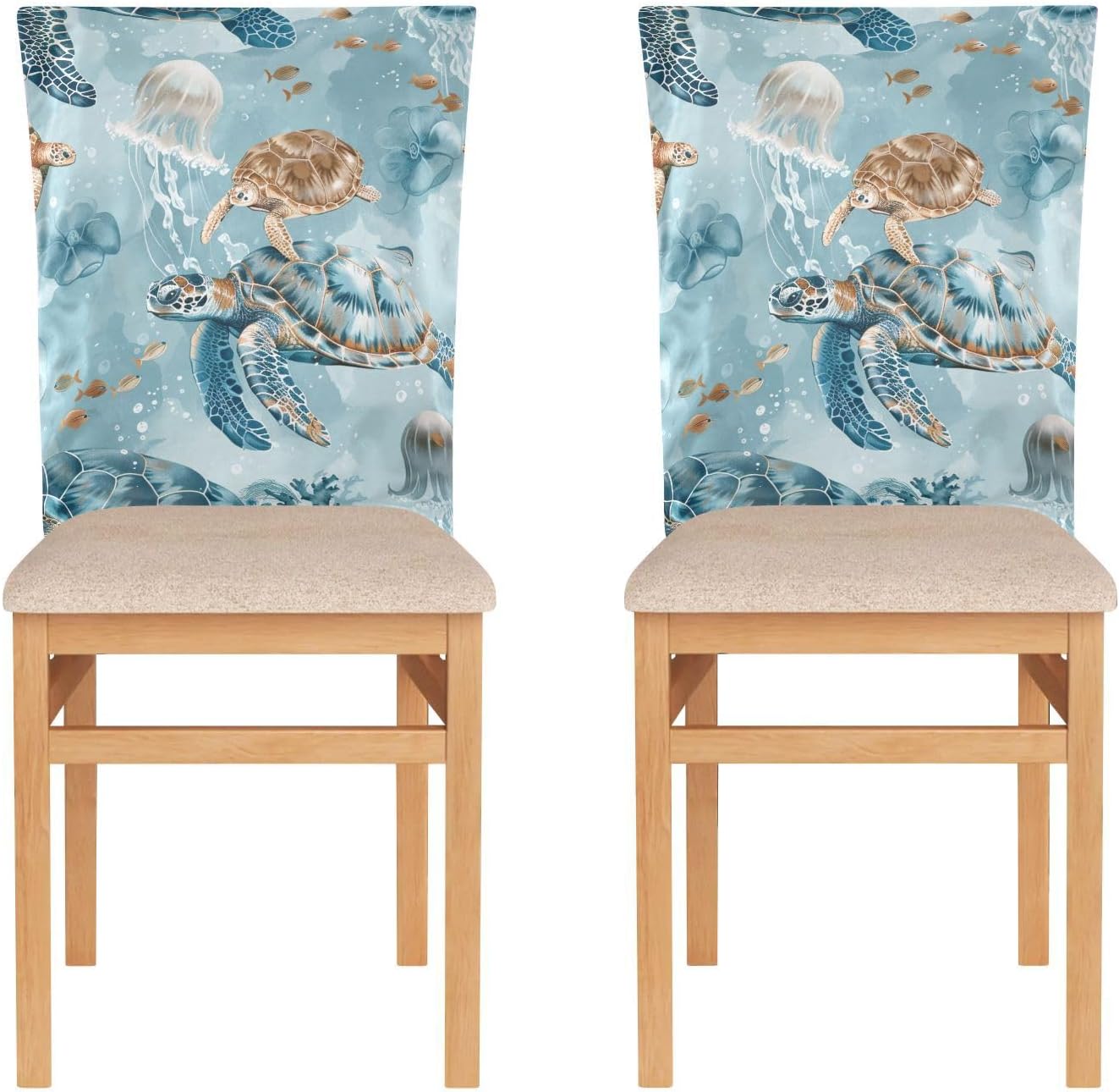 ALAZA Jellyfish Turtle Chair Back Cover Set of 6, Washable Reusable Removable Chair Slipcovers Decorative Chair Cover for Home Kitchen Wedding Party