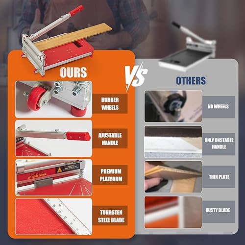 Miniatura 19 de Cortador de piso laminado de 13 pulgadas, corte de pisos de 0.669 in y 0.472 in de grosor, cortador de tablones de vinilo resistente, herramientas