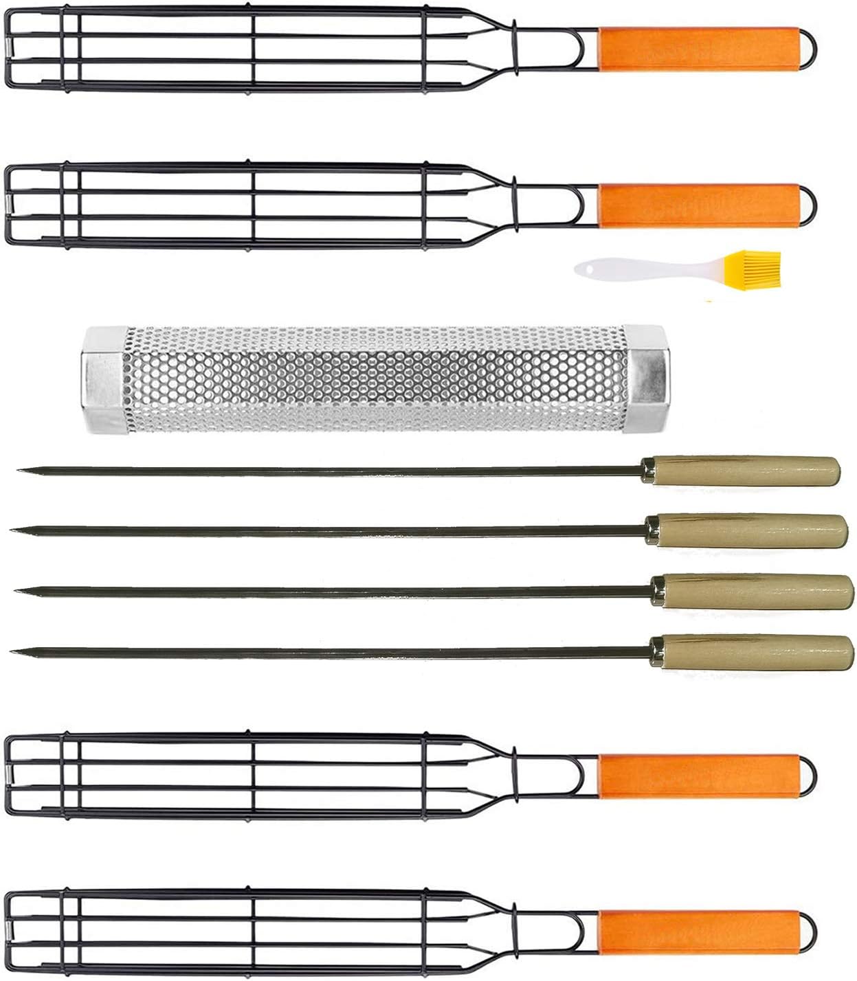 Kabob Grilling Baskets, BBQ Grill Accessories set of 4 with 12” Stainless Steel Hot