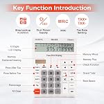 Calculatrice de bureau Grand affichage gros boutons avec 12 Chiffres 2-line LCD, Calculatrices de batterie et d'énergie solaire double avec fonction de contrôle et de taxe pour le bureau, la maison, la comptabilité et l'entreprise de taille moyenne (OA-635)