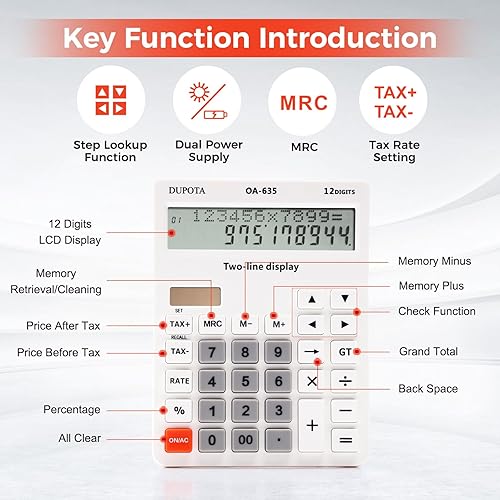 Miniatura 5 de Calculadora de escritorio Pantalla grande Botones grandes con 12 dígitos LCD de 2 líneas, doble energía solar y calculadoras de batería con función