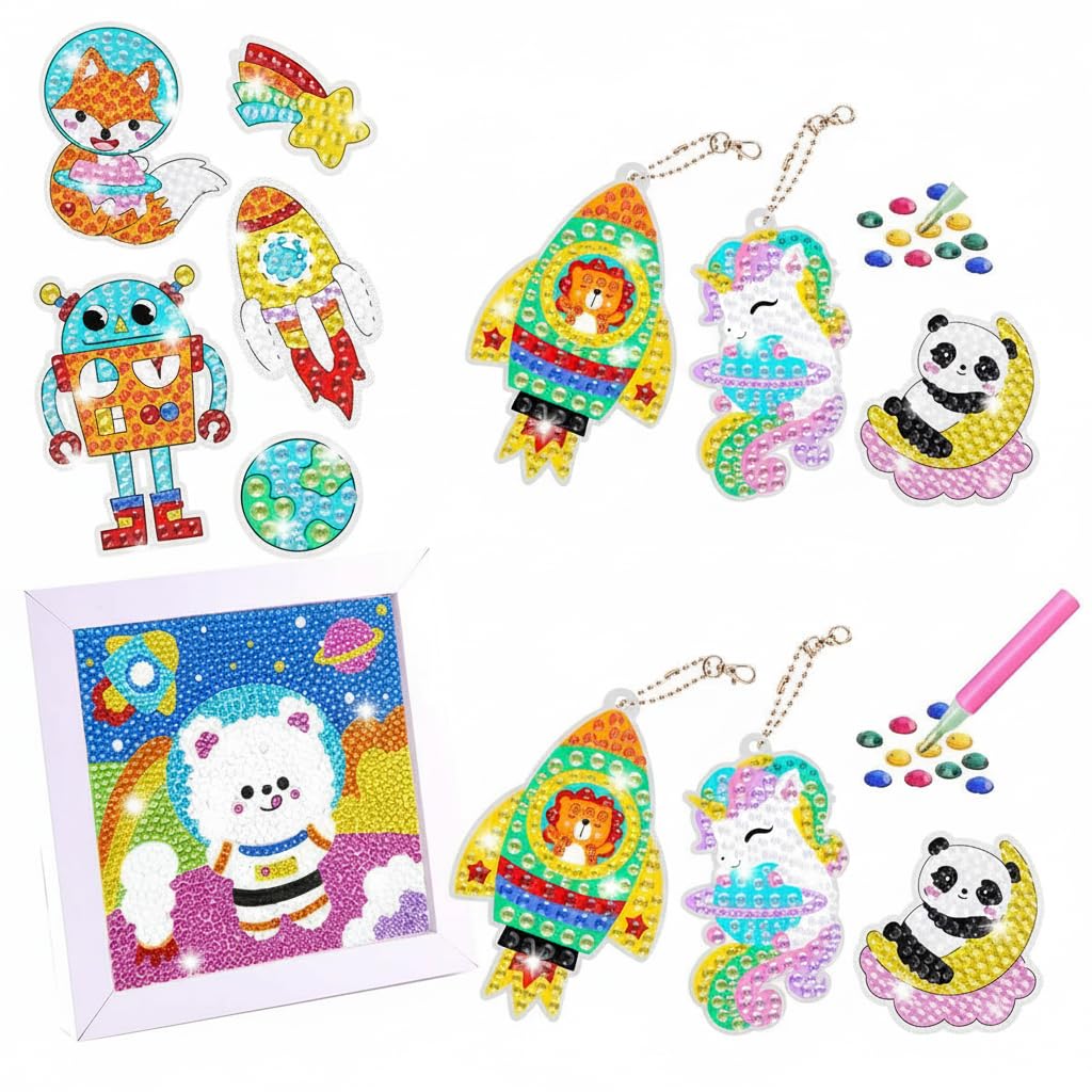 TERRIFI 5D Mosaic Arts and Crafts for Kids Ages 8-12 Girls, Diamond Painting Sticker Keychains Set, Number Painting Craft Gem Sticker Kit (SQ6006)