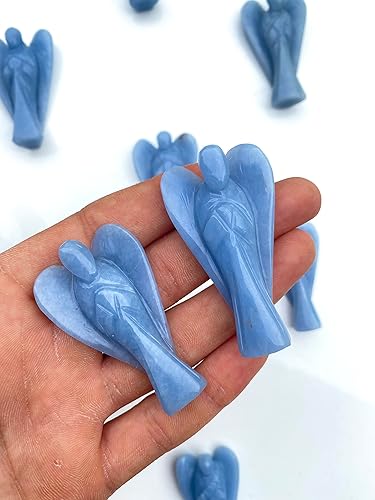 A-One Angelita azul tallada a mano con piedras preciosas curativas de cristal de la guarda, piedra de bolsillo de Reiki para meditación, decoración