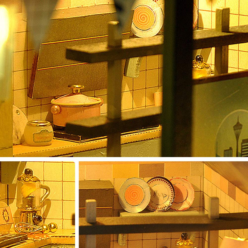 Edificio Moderno Kit di Assemblaggio Fai da Te per Casa delle Bambole Kit per Casa delle Bambole in Miniatura in Legno Carillon con Copertura Antipolvere Miniature da Costruire