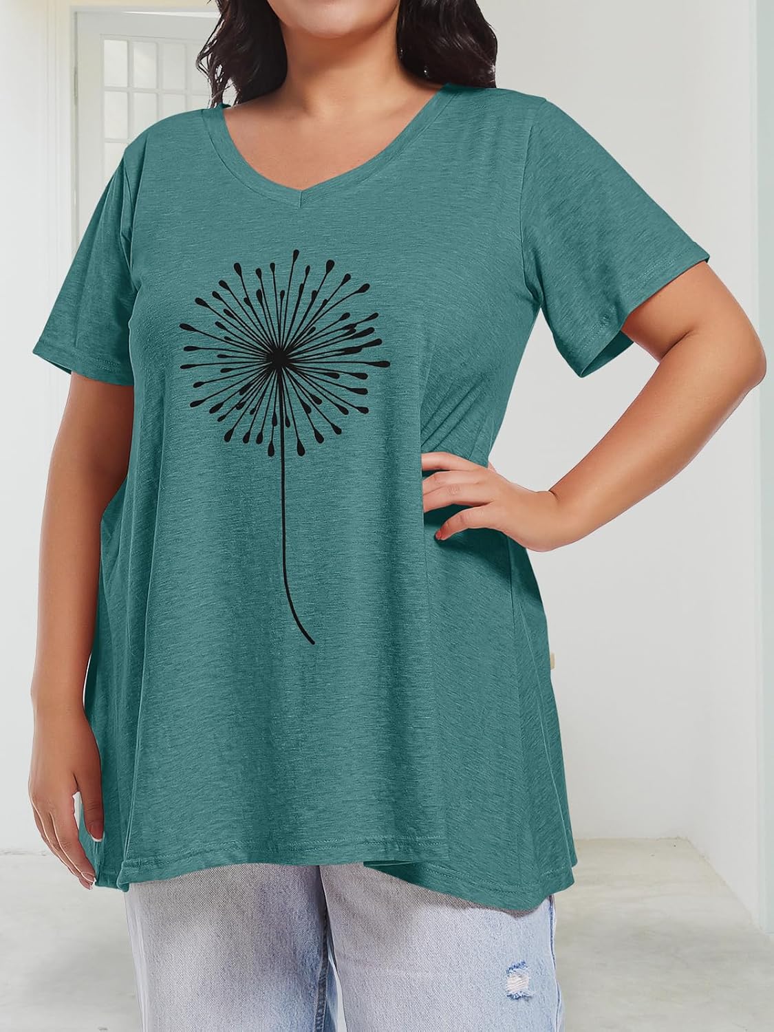 JOELLYUS Plus Size Tops for Women Summer Top Loose Fit Tee Shirts V Neck Short Sleeve Blouse - Image 6