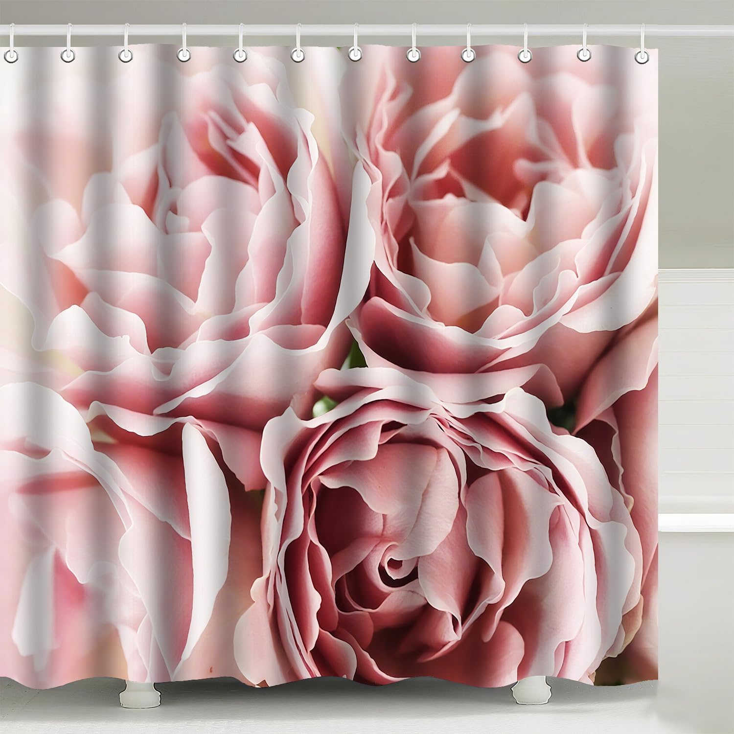 Dusty Pink Roses Romantic Floral Art Shower Curtain with Hooks 72 x 72 Inch