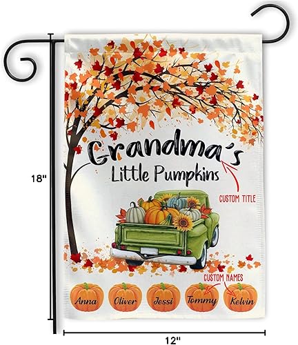 Miniatura 4 de MAIANEY Bandera de jardín de calabazas pequeñas y abuelas de 12 x 18 pulgadas, personalizada, para otoño, temporada de Acción de Gracias, para