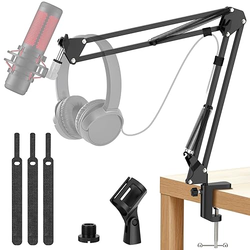 K KASONIC Microphone Stand, Adjustable Microphone Desk Stand for HyperX Mic Boom Arm Stand for Broadcasting Recording, Voice-Over Sound Studio, Stages, Streaming, Singing and TV Stations - Black