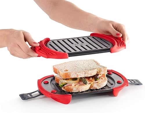 Miniatura 4 de Lekue Parrilla para microondas, sandwichera, prensa Panini, 10 in x 5.7 in, rojo