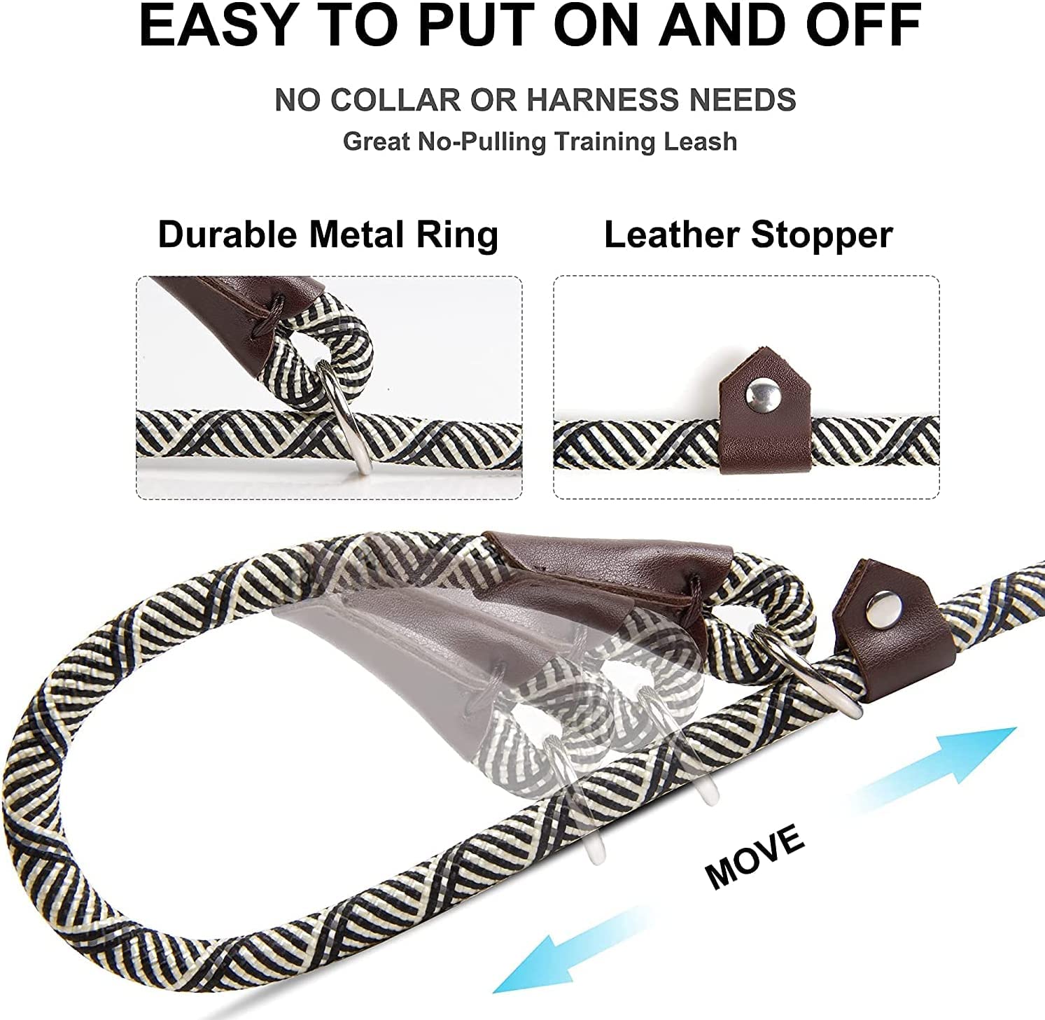 Fida Slip-On Rope Dog Lead, Grey, Small (1.0cm x 1.8m) - Image 3