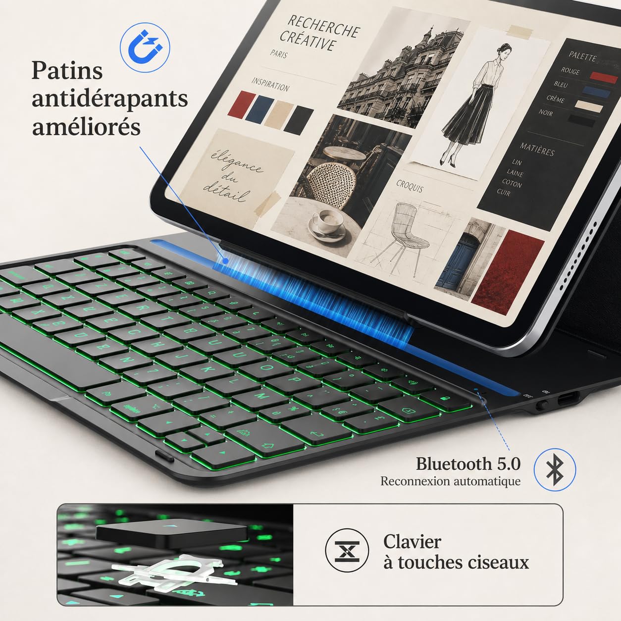 CACOE Coque Clavier pour iPad Air 11" M4 2026/M3 2025/M2 2024, Noir | AZERTY Sans Fil Rétroéclairé Clavier pour Air 11 5ème 2022 / 4ème 2020/ iPad Pro 11" (4/3/2/1 Gen) Ultra-fin, de Raccourci