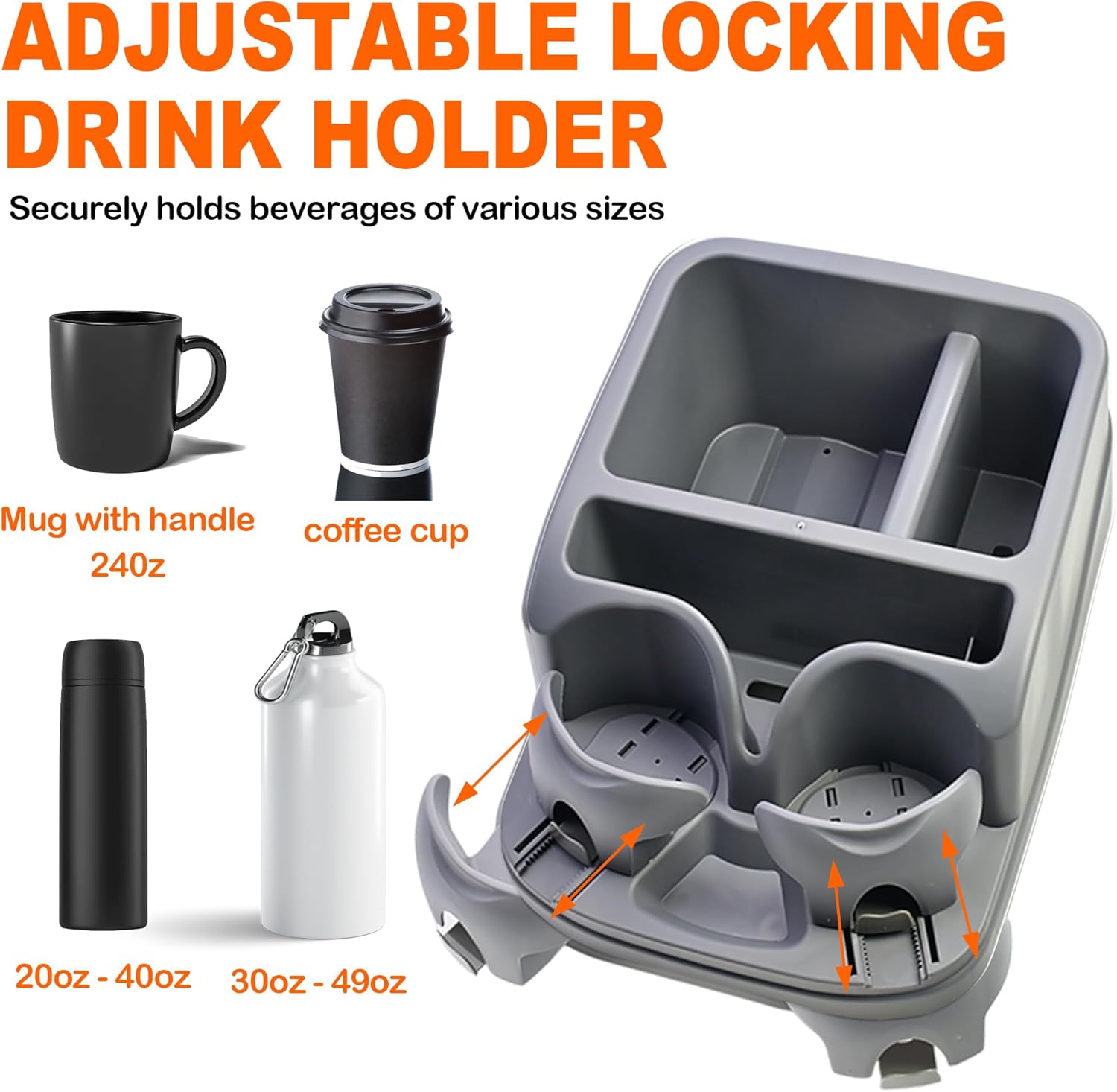 Universal Center Console Organizer for Truck Bench Seat & SUV, Truck Floor Console with Expandable Cup Holders, Fits Silverado Minivan, Stable Transmission Hump Storage Box for Car Backseat (Grey)