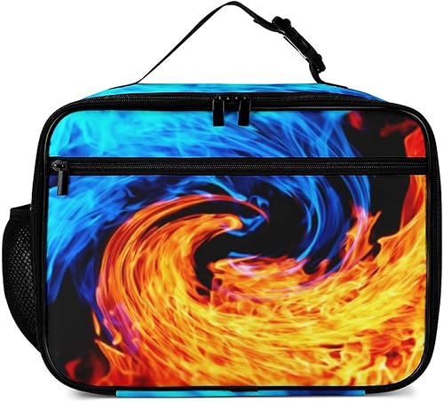 Miniatura 2 de Lonchera reutilizable con diseño de llamas azules y rojas, bolsa de almuerzo aislada, lonchera para comida y comida, bolsa de mano para niños,