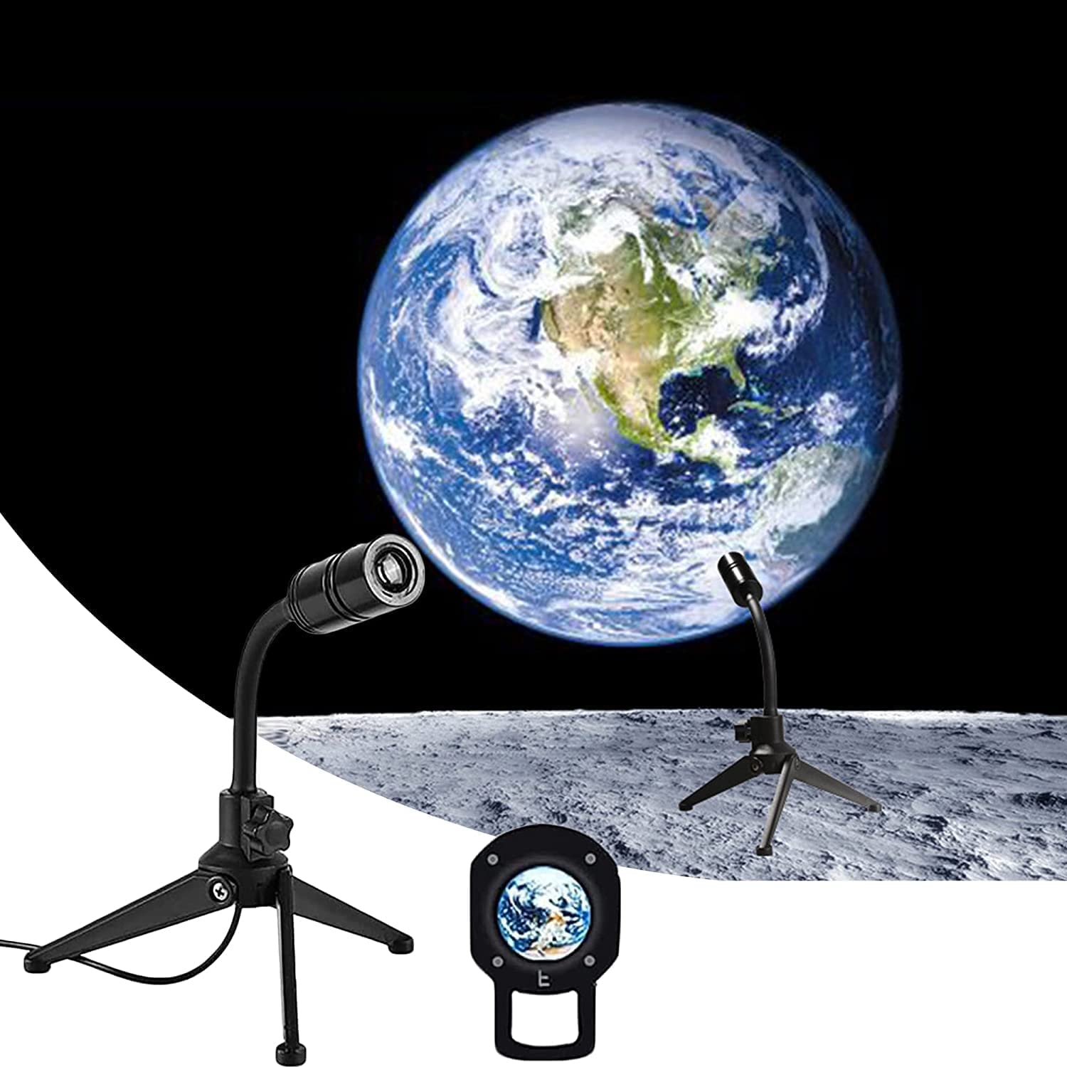 Lampa projekcyjna Moon Earth, obrotowa lampa LED projektor Starry Sky Akumulator USB, projektor 3D Lampka nocna Earth Moon Lamp z uchwytem dla dzieci imprez domów Światło otoczenia,A