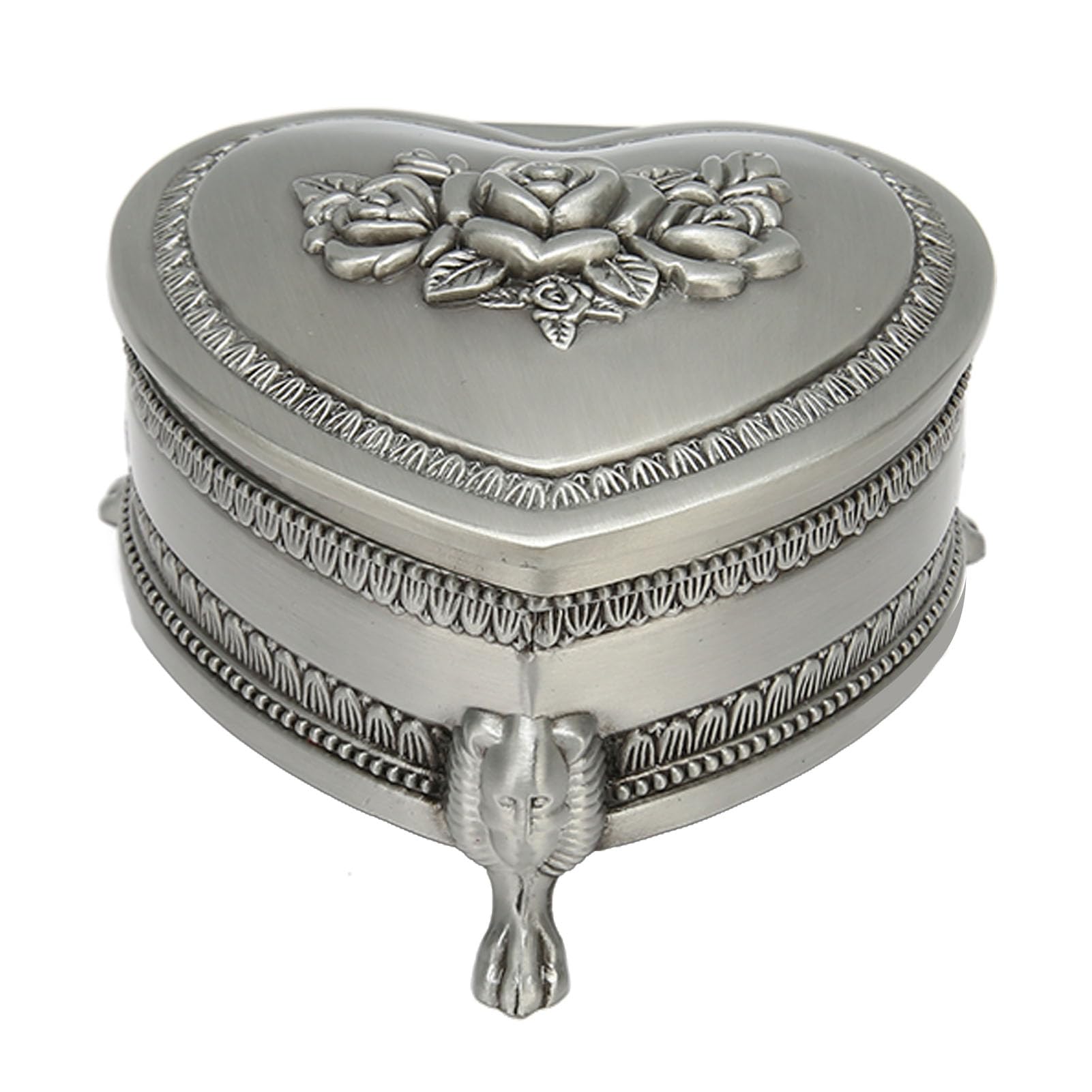 Boîte à bijoux vintage fleur cœur coffret rangement zinc antique