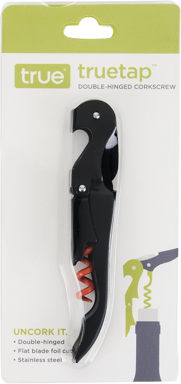 True Truetap: Double-Hinged Corkscrew in Matte Black Wine Bottle Opener, One Size, Orange