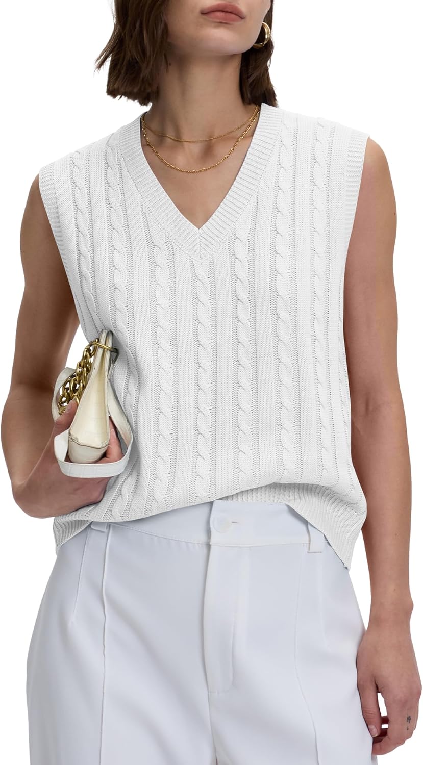 Women's Vintage Cable Knit Sleeveless Sweater Vest Bahrain